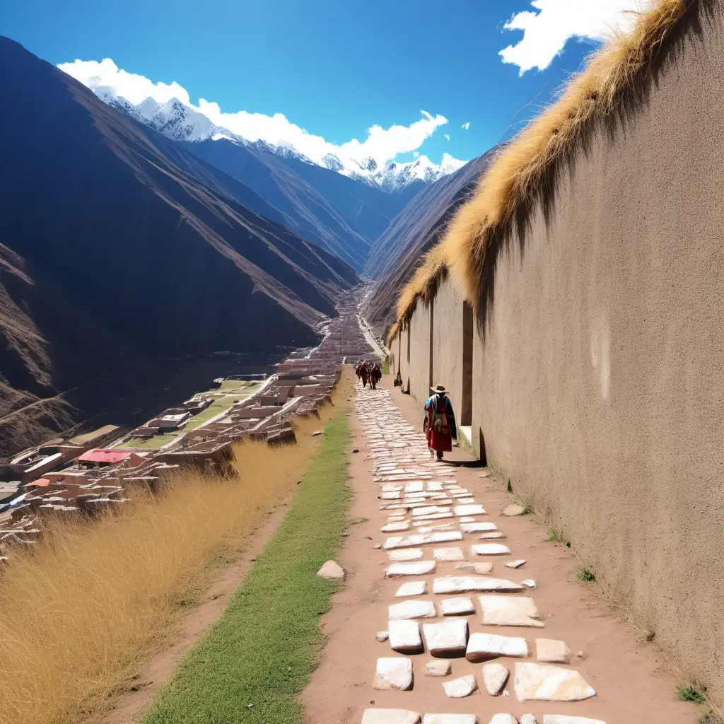 Peruvian Inca Walking Towards Chacra on Sunny Day