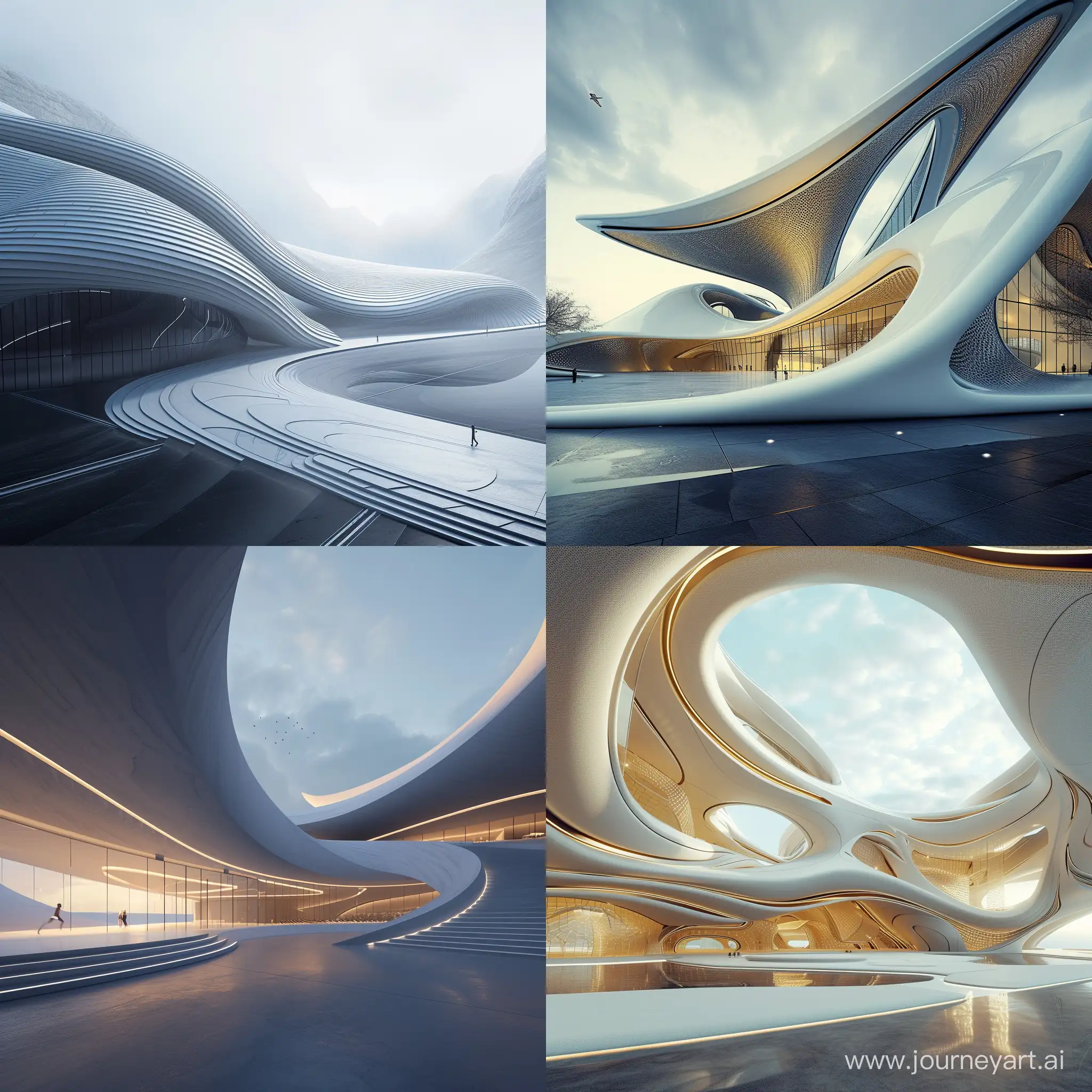 curve roof, parametric architecture design, architecture, futuristic art performing center, highly detailed, unreal engine
