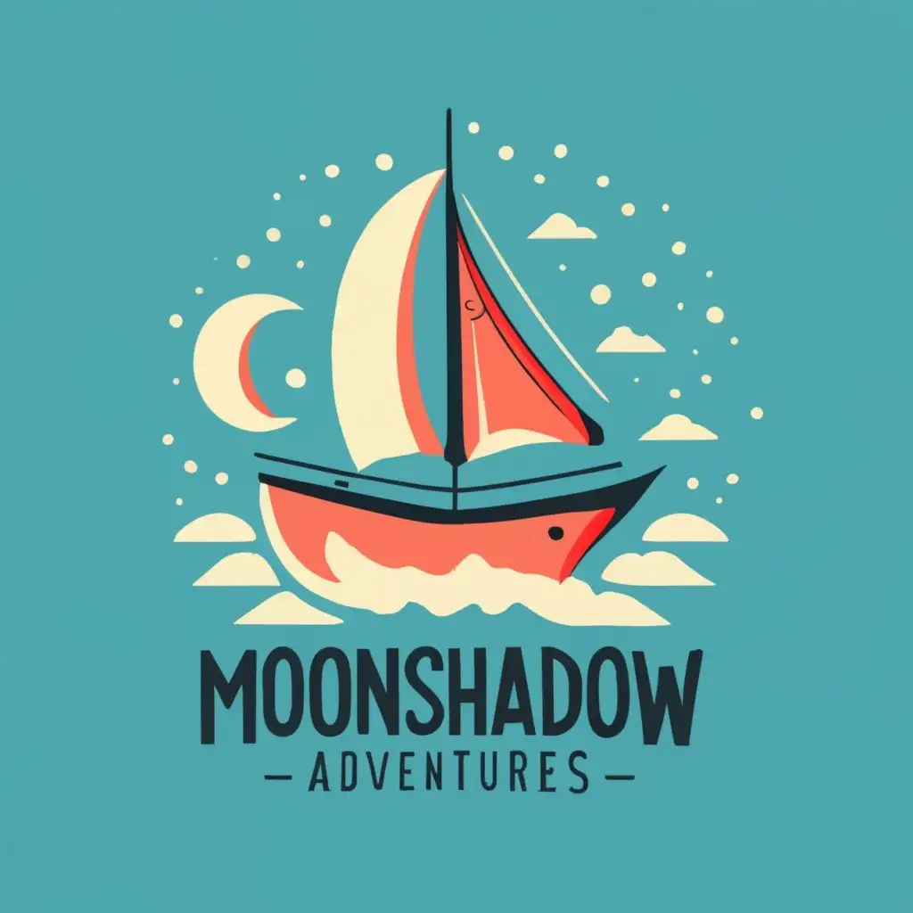 logo, sailing boat, with the text "Adventures of Moonshadow", typography, be used in Youtube vlogging