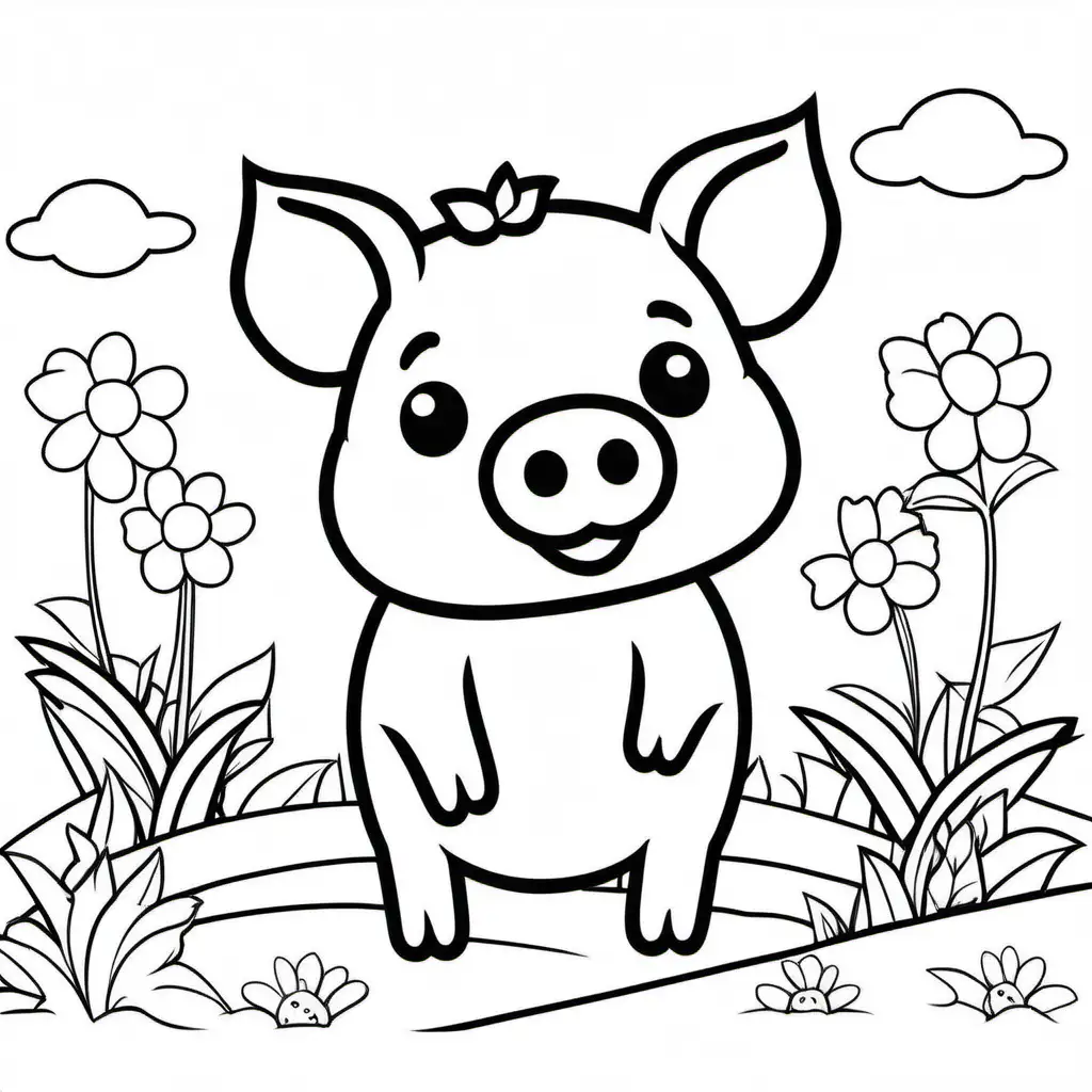 Adorable-Pig-Coloring-Page-with-Simple-Line-Art-on-White-Background