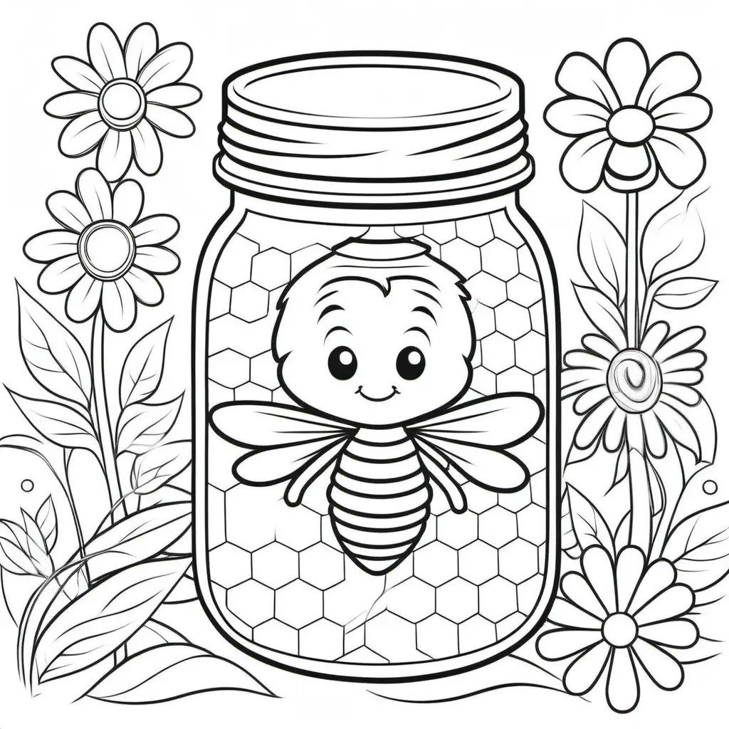 Coloring Page for Kids Honey Jar Illustration