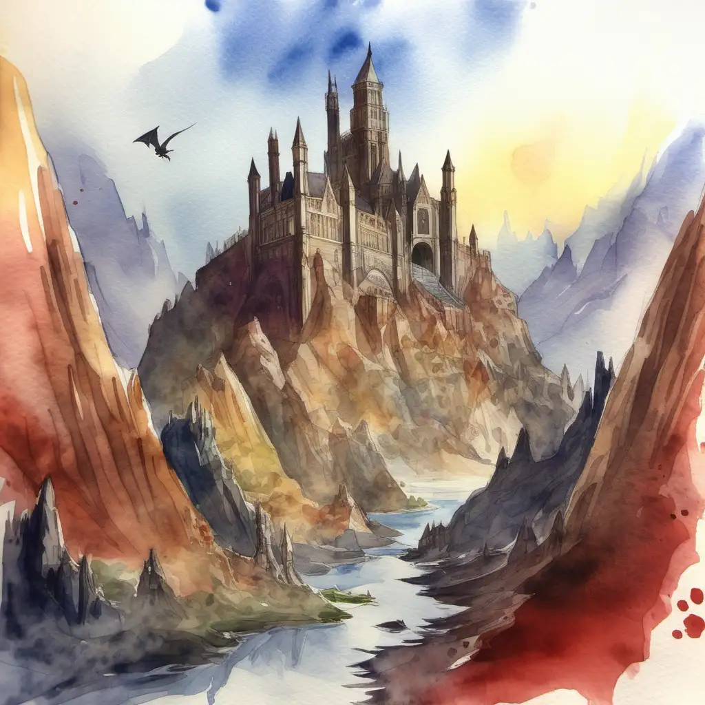 Dragon Age Skyhold Watercolor Art Majestic Fortress in Aquarelle Splendor