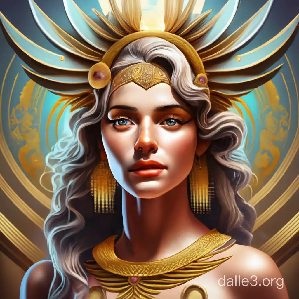 digital art, greek goddess, extreme detail, with gold accessories, looking proud