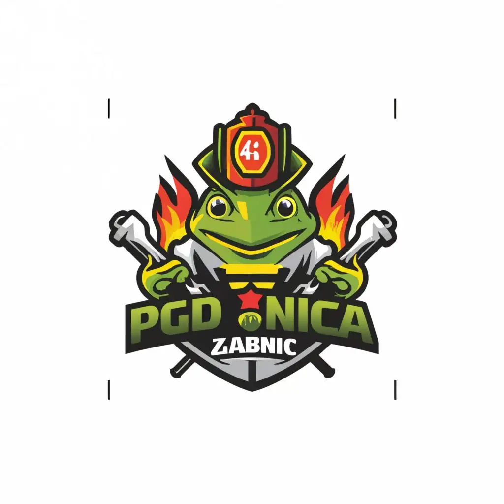 a logo design,with the text "PGD Žabnica", main symbol:Frog, firefighters, firefighting,Moderate,clear background