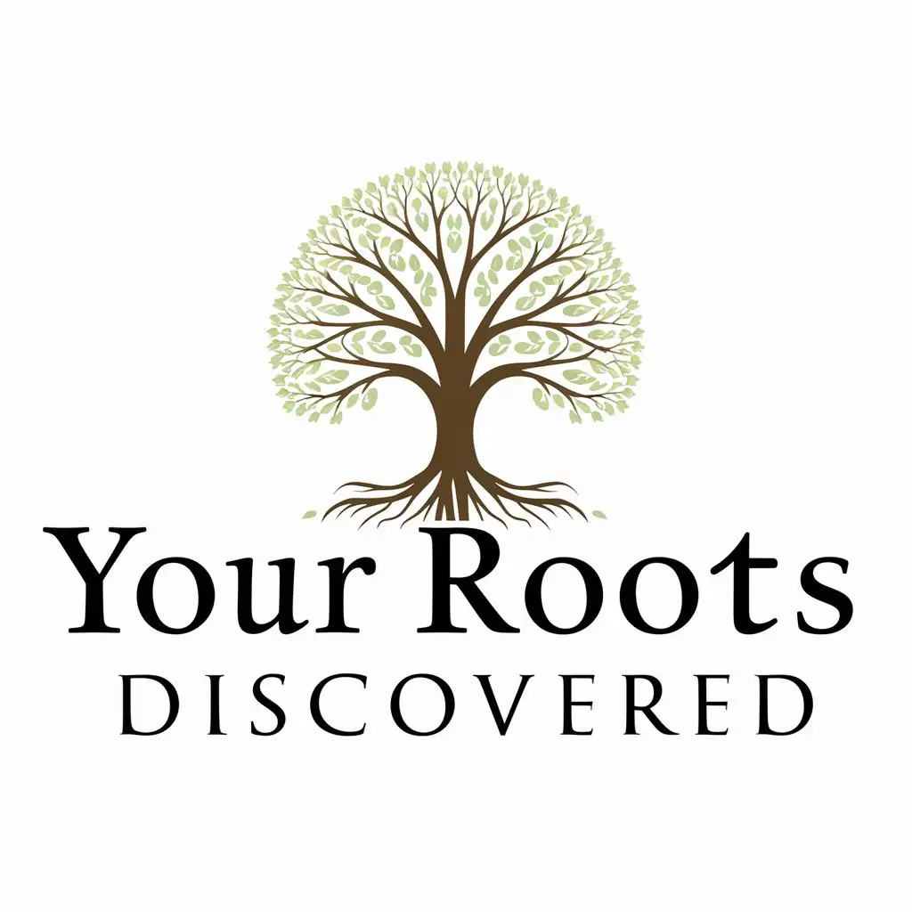 logo, Tree of Life, with the text "Your Roots Discovered", typography