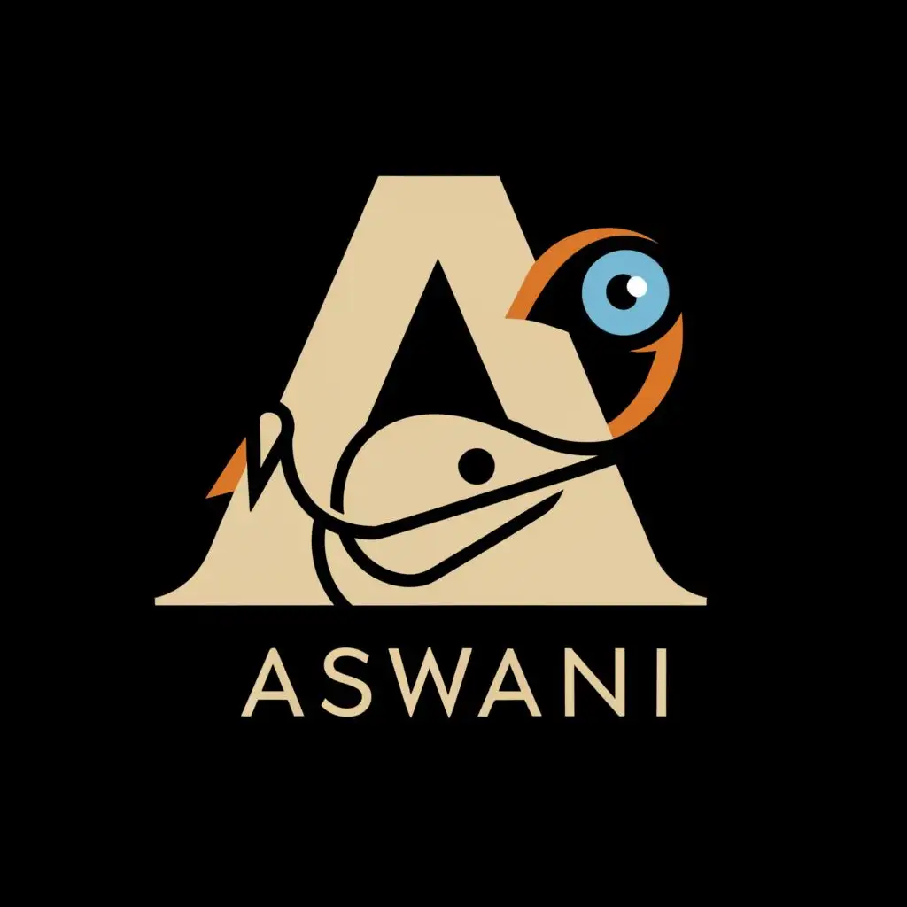 logo, Letter A, A swan, An Eye, with the text "Aswani", typography