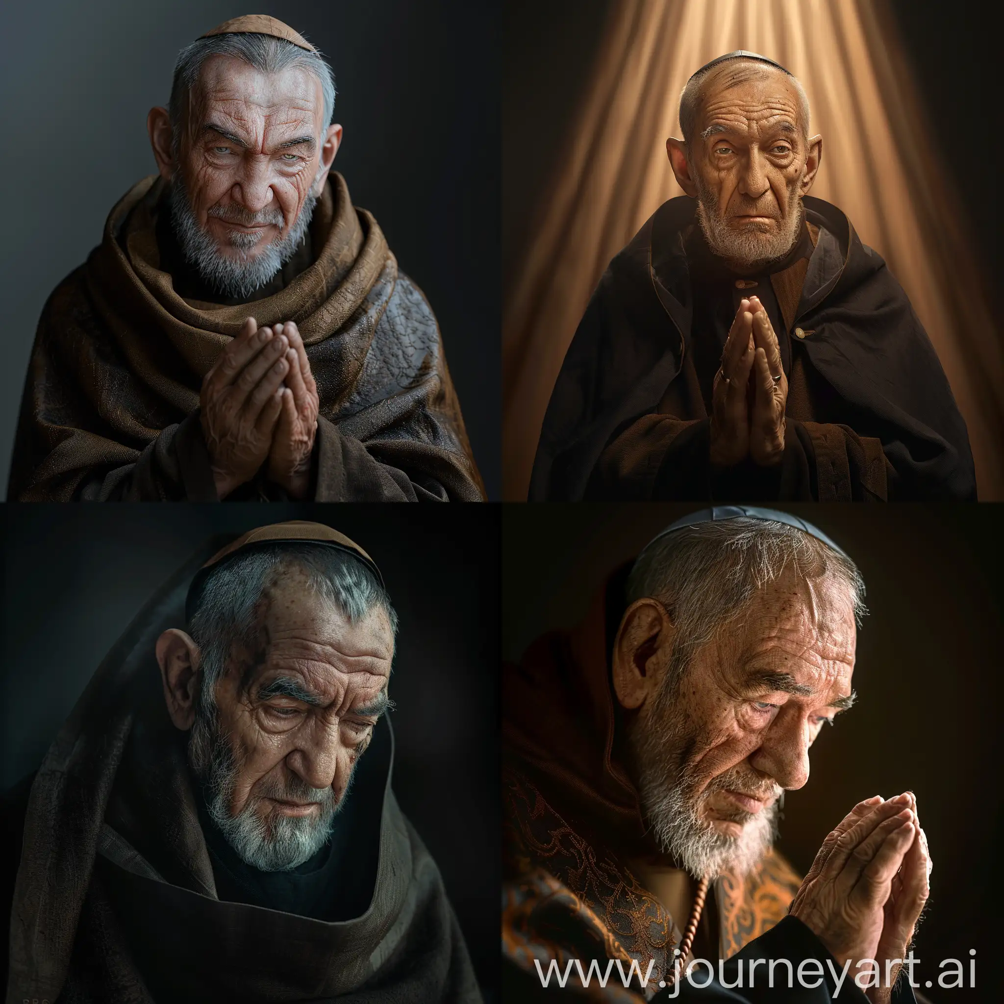 padre pio, full body, photgraphed by phase one, 35mm lens, ultra wide angle view, photo realistic, cinematic light, hyper detailed, ar 9:16