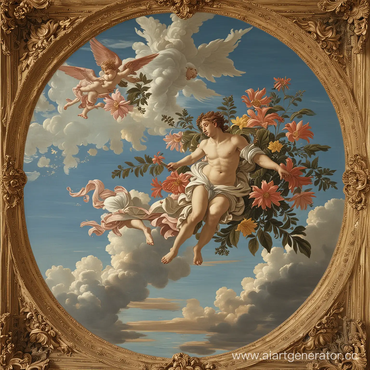 Baroque-Style-Painting-with-Skies-and-Flowers-by-Sandro-Botticelli