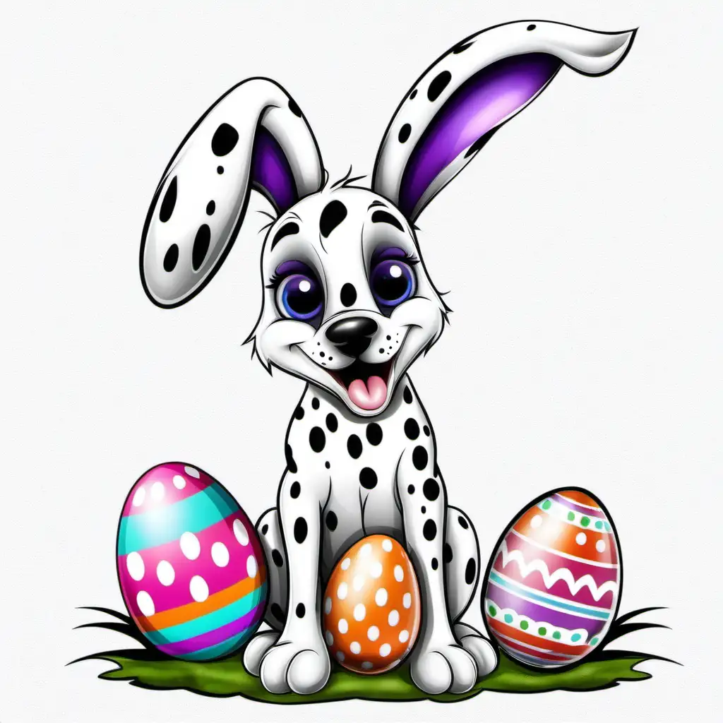Cheerful Dalmatian Easter Bunny Celebrating Happy Easter in Distressed Style