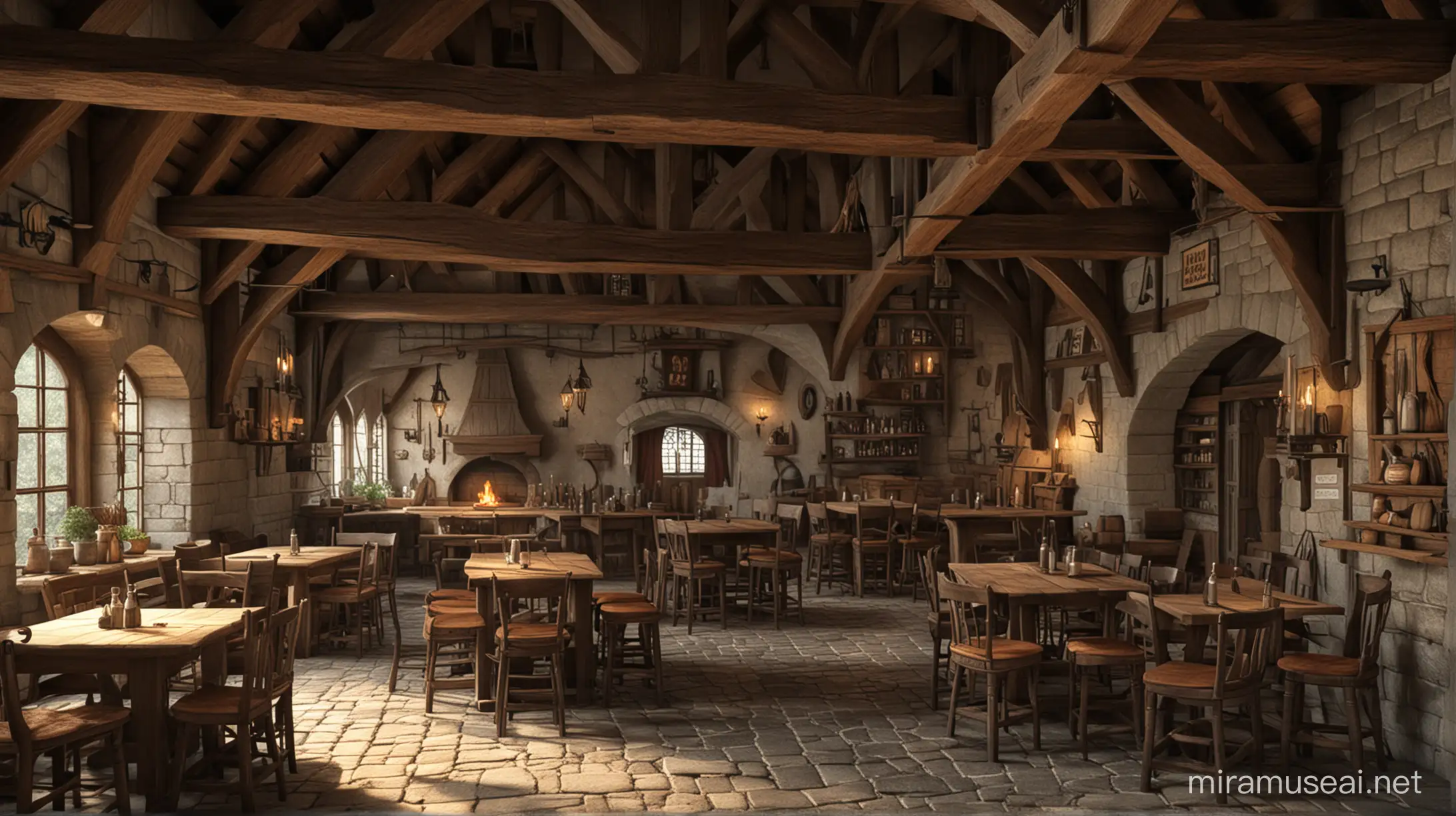 Medieval Tavern A Bustling Scene of Merriment and Revelry