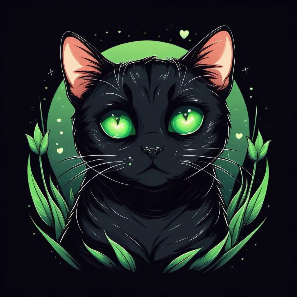 Cuddly Black Cats TShirt Design with Green Eyes Vector Graphic