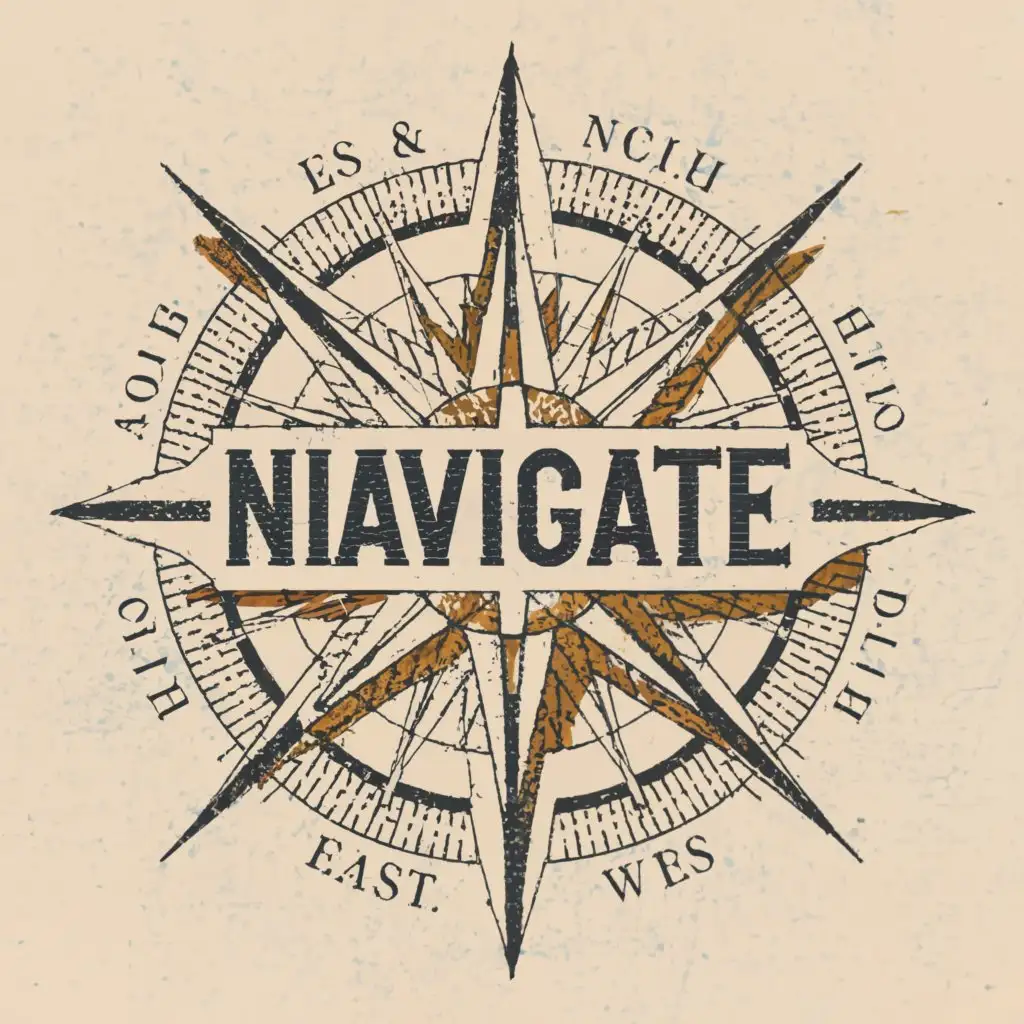 a logo design,with the text "Navigate", main symbol:Compass, Choosing an odd or even board’s number and rolling the dice and checking if the token lands on an odd or even number for next two goes and if correct moving two times for each roll, and if not moving back the number of spaces your rolled dice shows.,complex,clear background