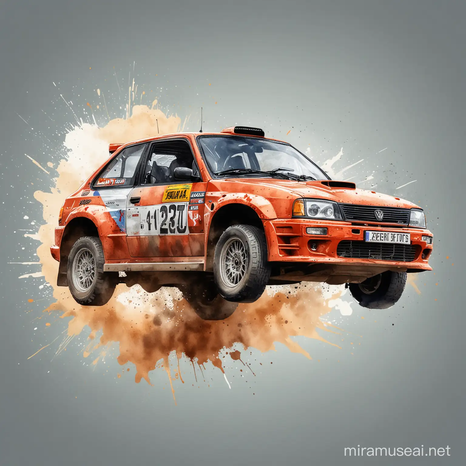 2 rally car jumping  watercolor vector