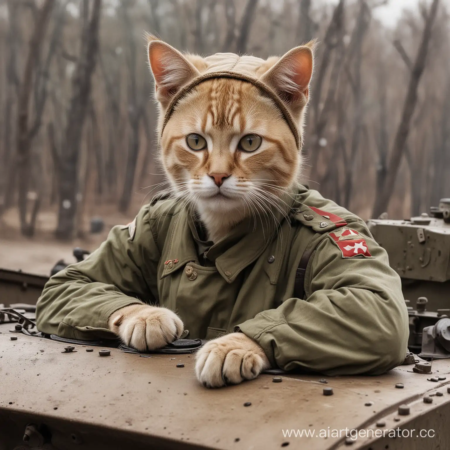 Soviet-Soldier-with-Cat-Ears-Riding-Tank