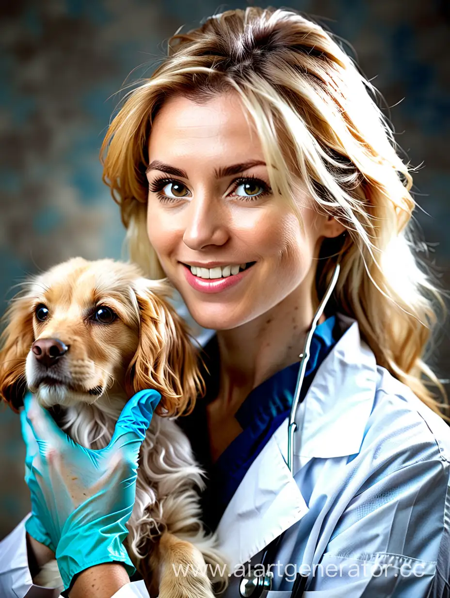 Woman-Veterinarian-with-Light-Hair-Examining-an-Animal