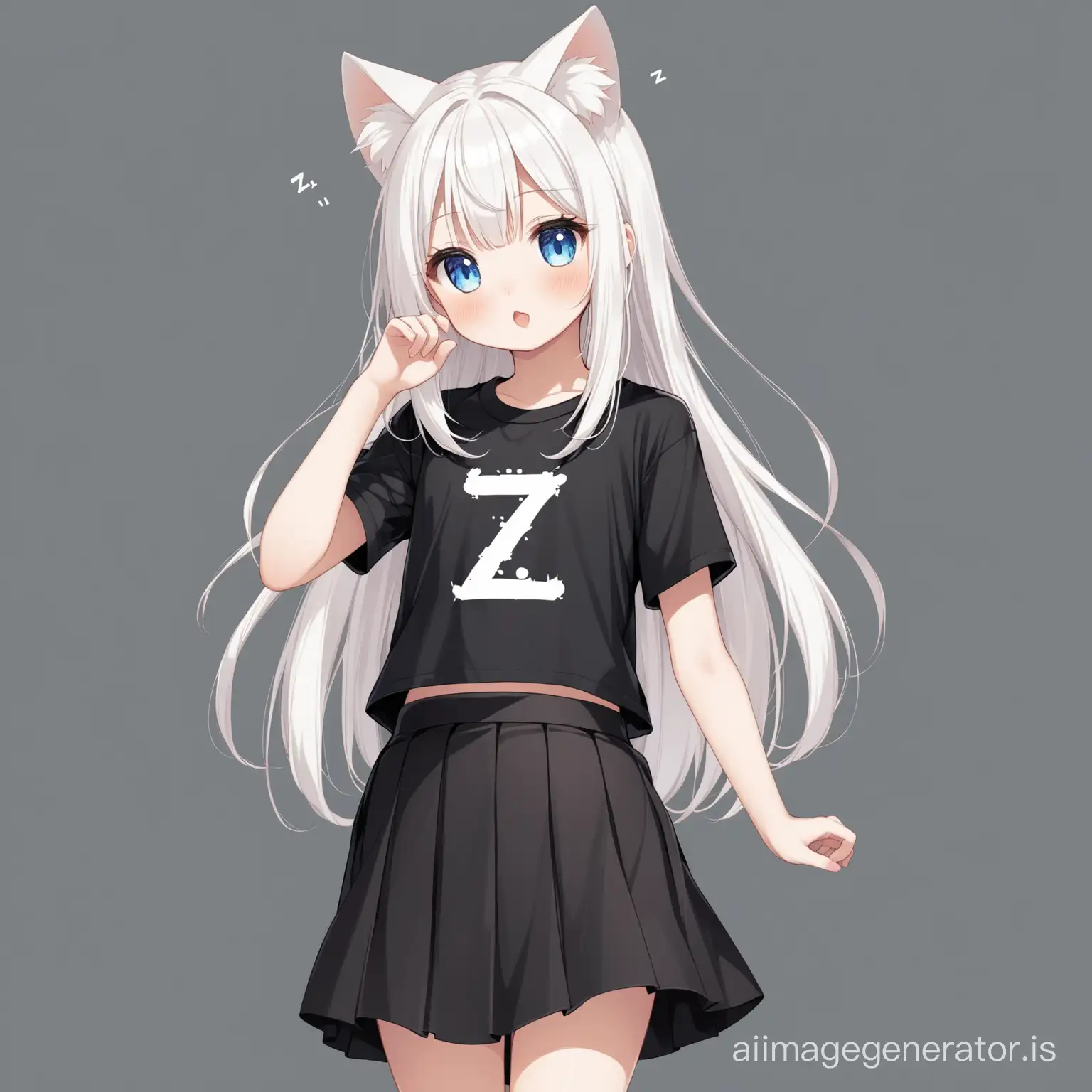 Anime Style Portrait of a Girl with Cat Ears and White Hair Wearing a Black  Z TShirt | AI Image Generator