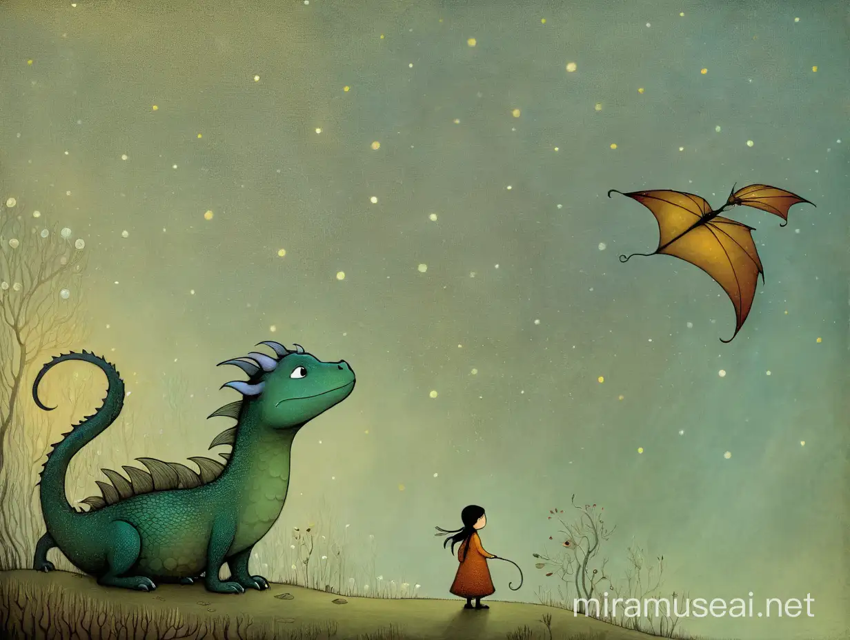 girl and the little dragon, style by Andy Kehoe