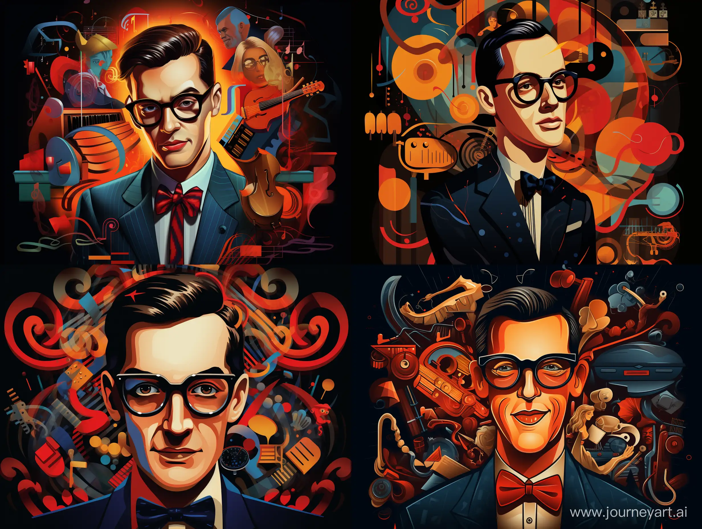 Young-Glenn-Miller-Portrait-with-Musical-Symbols-in-Pop-Art-Style