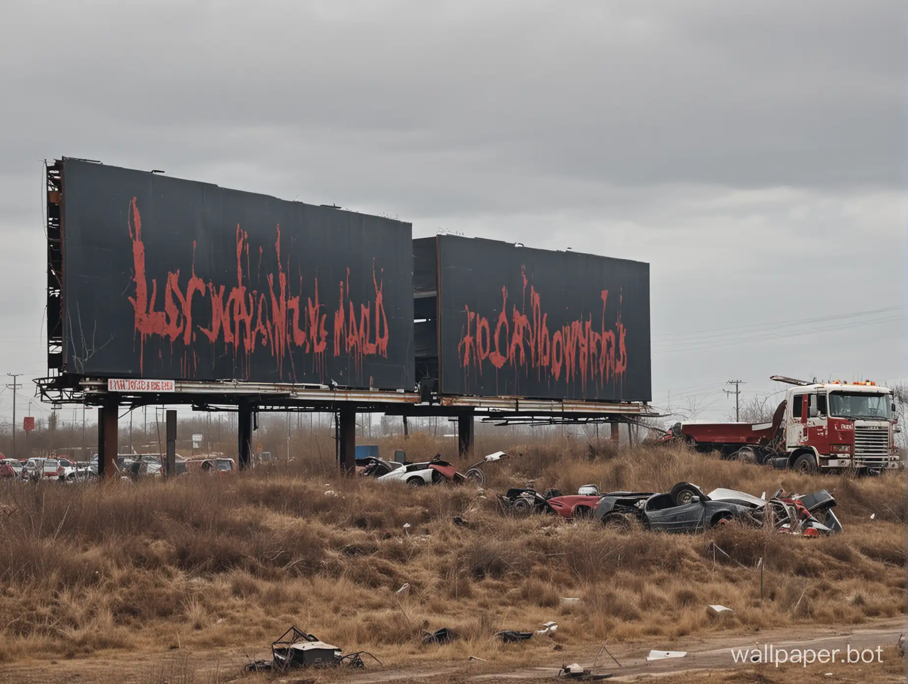 scrapyard, two billboards, 4:3, horror, blood