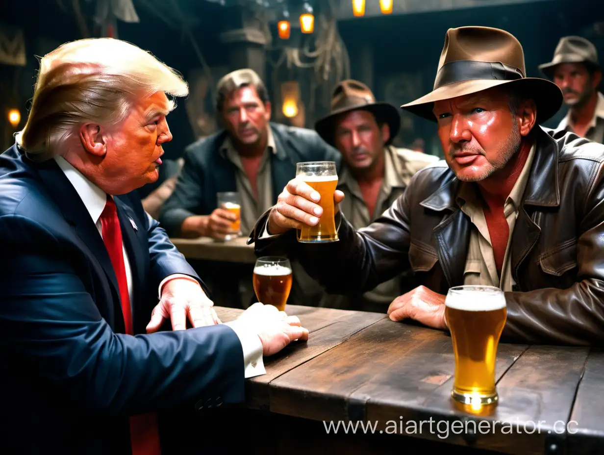 Adventure-Seeker-Indiana-Jones-Sharing-a-Drink-with-Donald-Trump-at-a-Rustic-Bar