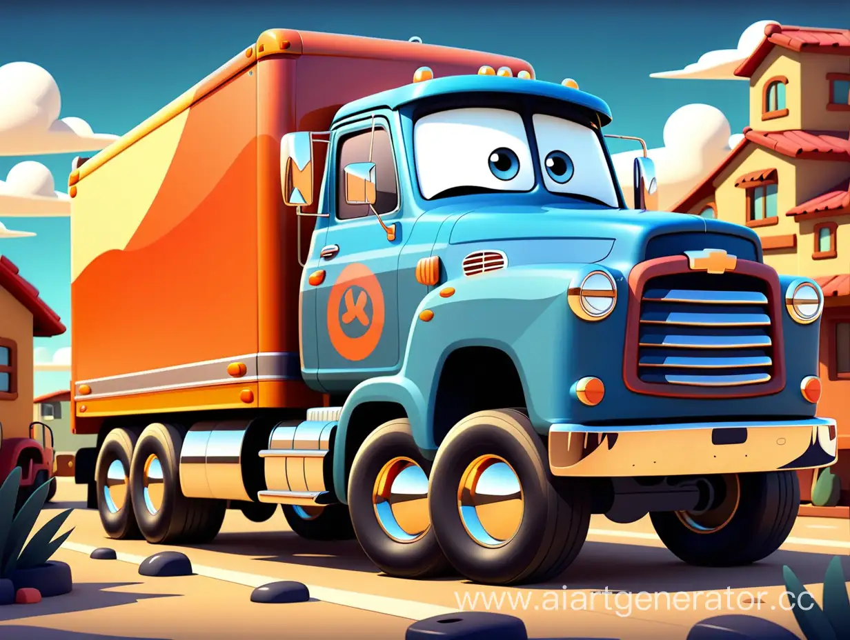 Playful-Cartoon-Truck-in-a-Vibrant-Urban-Setting
