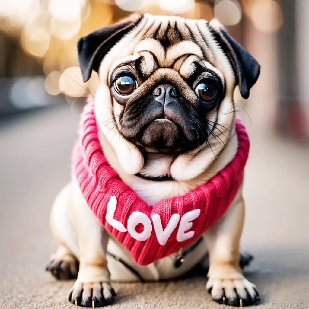 Adorable Pug Expressing Love with Heartwarming Message