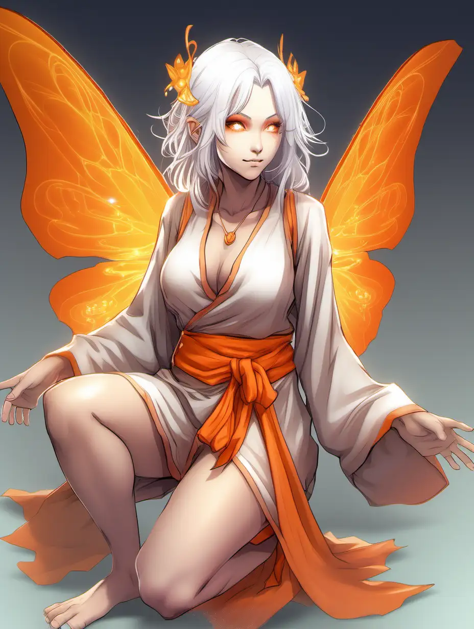 Playful Fairy Monk in Orange Robes with Translucent Wings