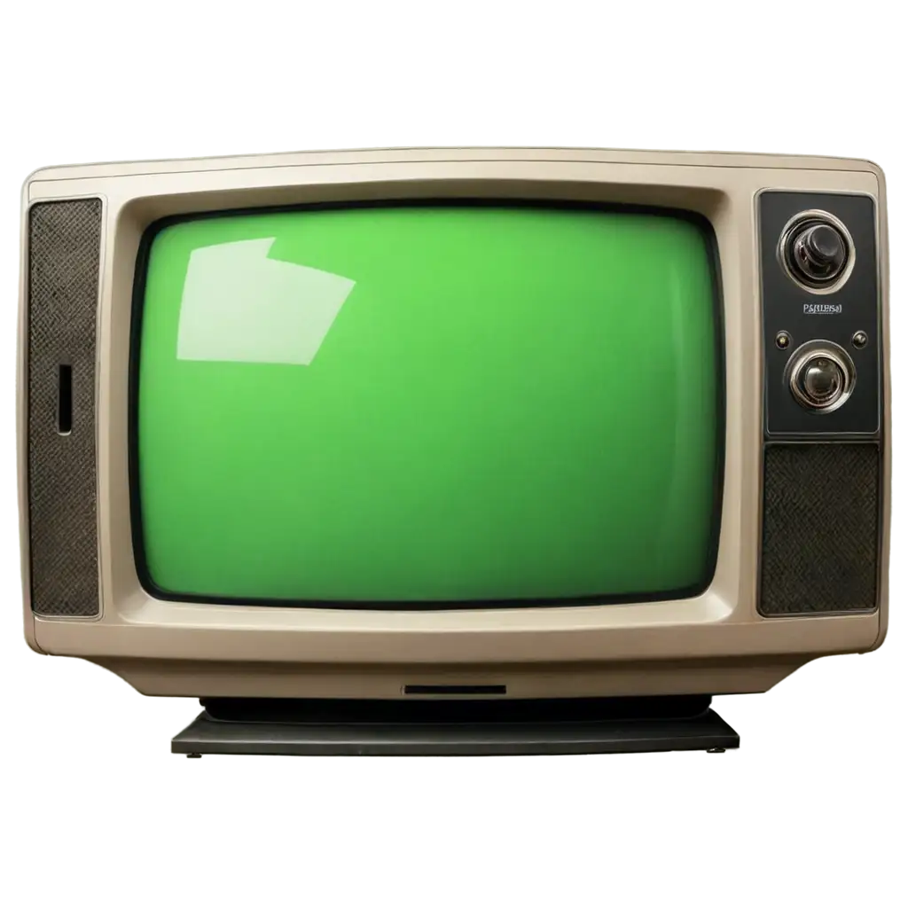 old vintage crt tv png facing infront toward viewer with green display