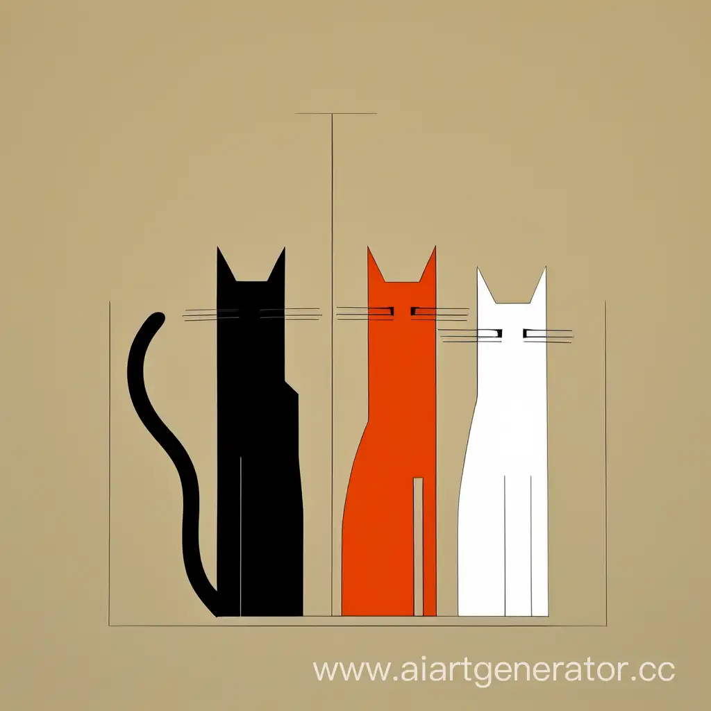 Three-Color-Cats-in-Suprematist-Minimalist-Primitivism