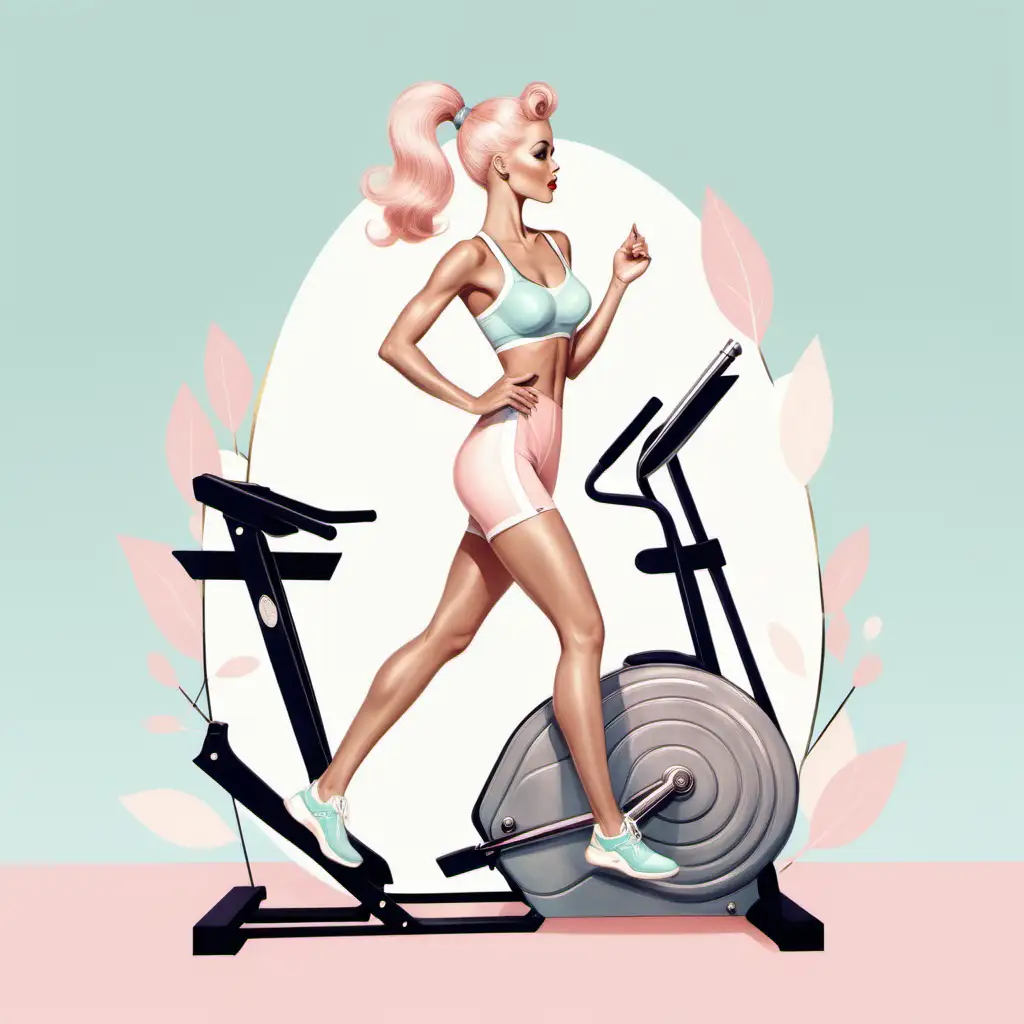 Whimsical Fitness Elegance in Soft Pastels Coquette Illustration with VintageInspired Charm