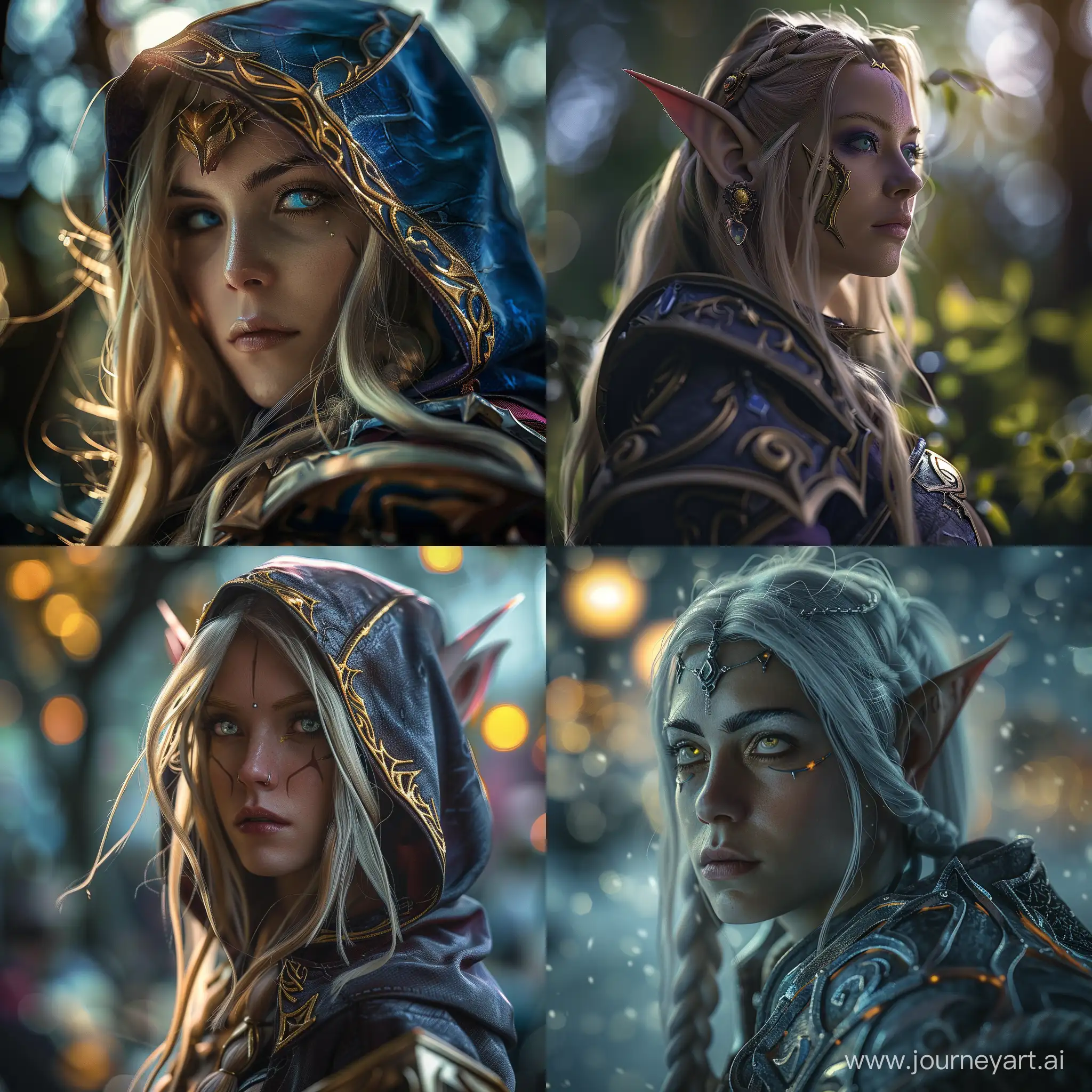 world of warcraft  Calia Menethil character, ultra realistic, hyber detailed, modelcore, portrait photo. use sony a7 II camera with an 30mm lens fat F.1.2 aperture setting to blur the background and isolate the subject. use distinctive lighting on the subjects shot. The image should be shot in ultra-high resolution. --v 6