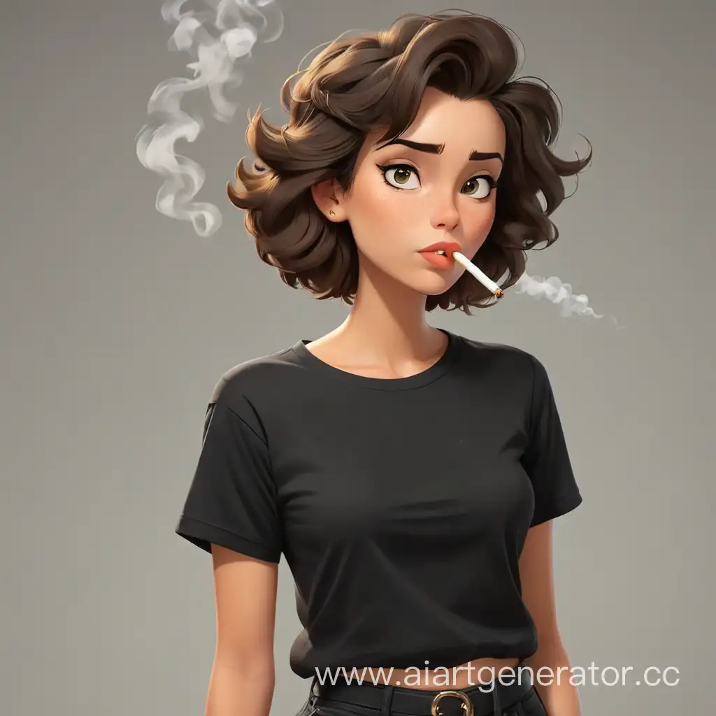 Cartoon-Woman-Smoking-Cigarette-in-Black-TShirt