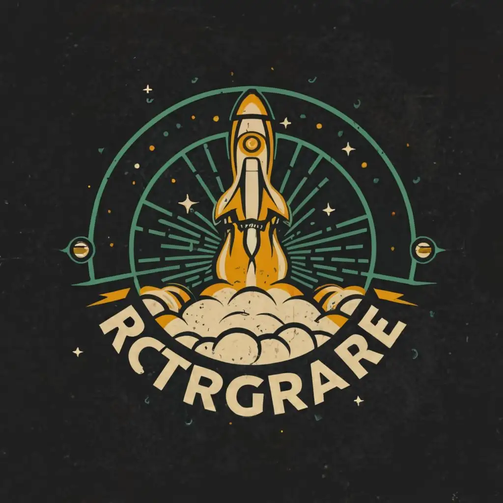 logo, Rocket ship, with the text "Retrograde", typography