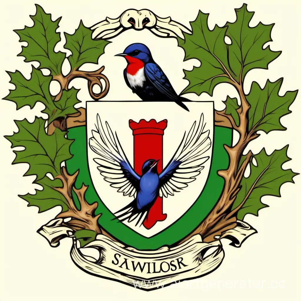 Regal-Coat-of-Arms-Featuring-Green-Oak-and-RedBreasted-Swallow