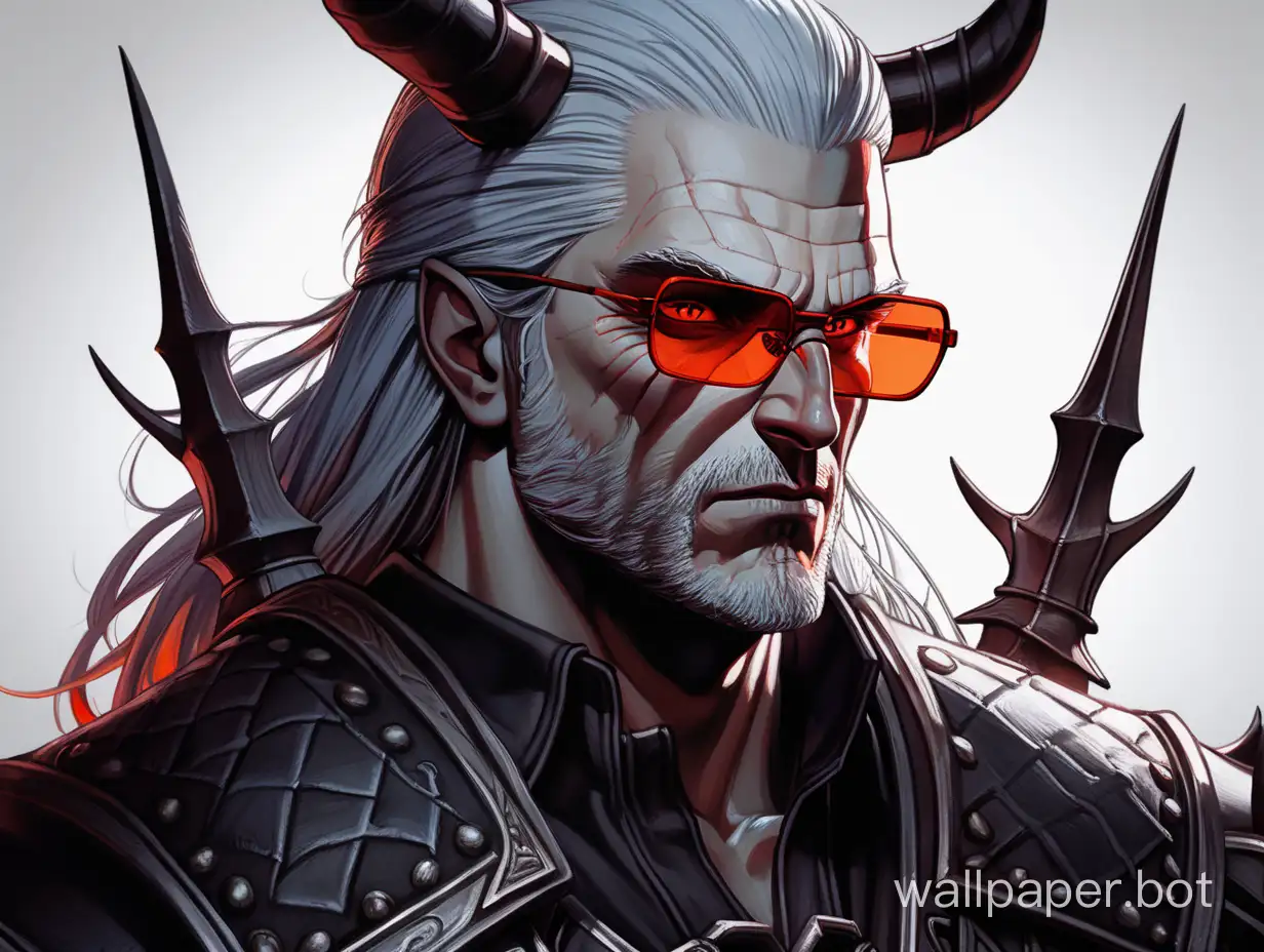 Geralt became a devil with wicked horns
behind the shadow of his eyes, crimson red orange glasses, dark black