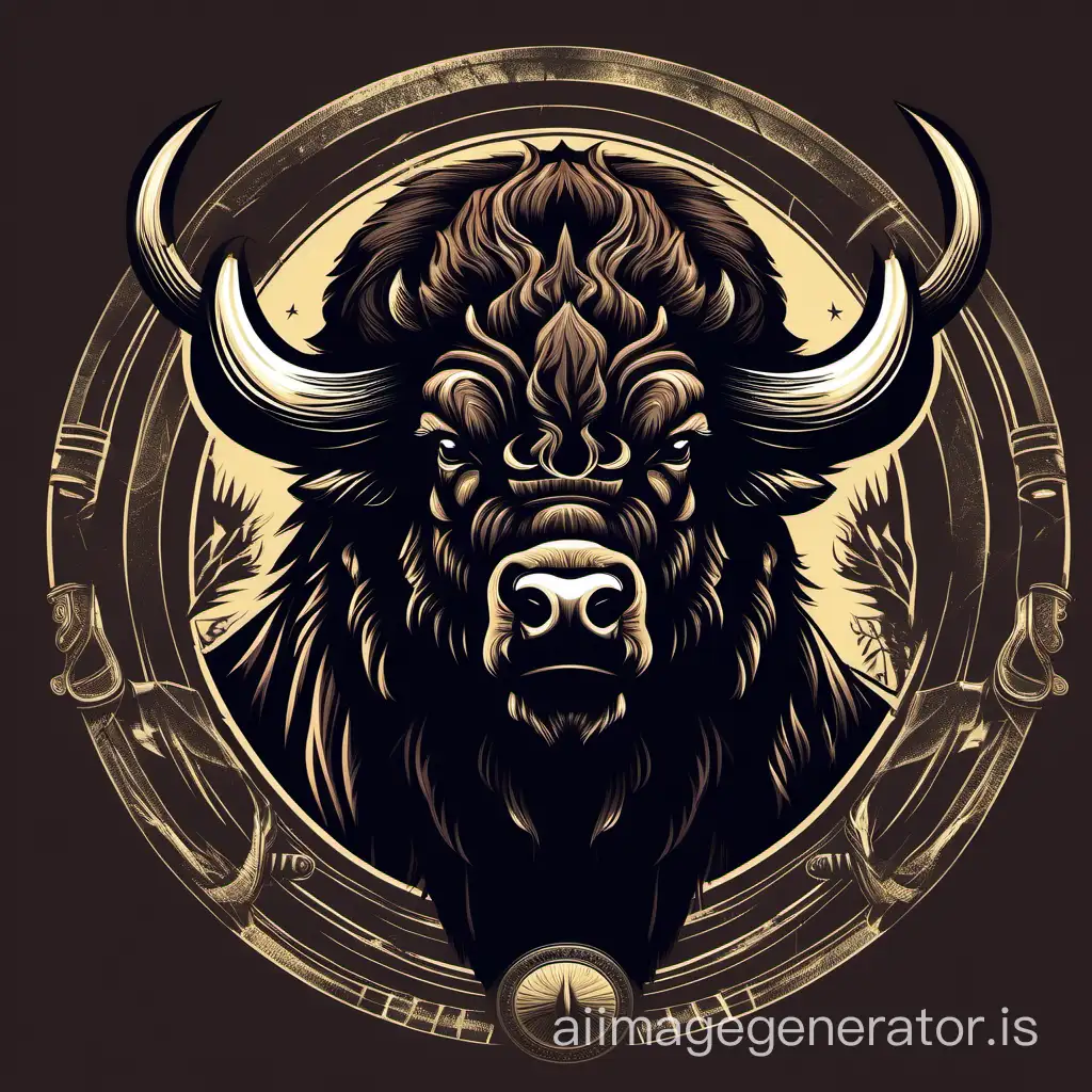 bison vector graphics, fantasy, mighty, powerful, invincible, dark tones, HD