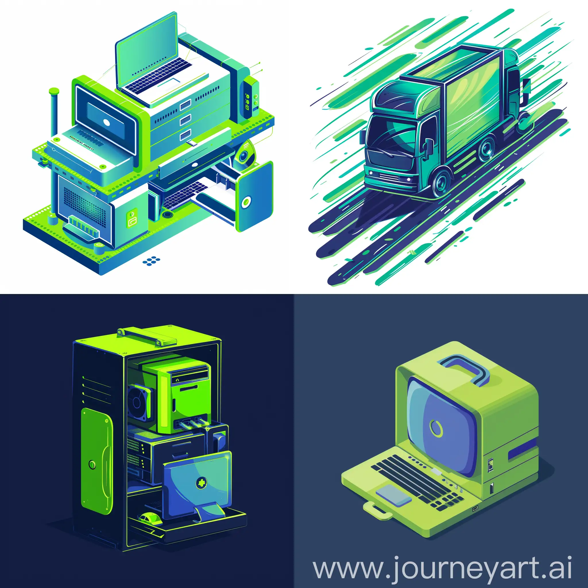crea un diseño profesional en relacion con transporte seguro de computador usa colores como verde y azul 