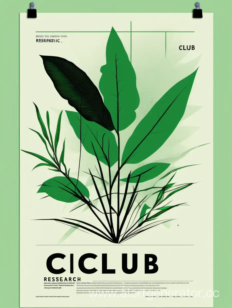 исследовательский клуб, зеленый, черный, голубой, афиша, минимализм, наука, реставрация, растения
