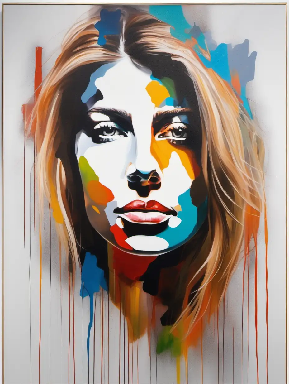 act as a modern abstact painter, abstract face of a beautiful Zuzana Caputova using colorful wide paintings