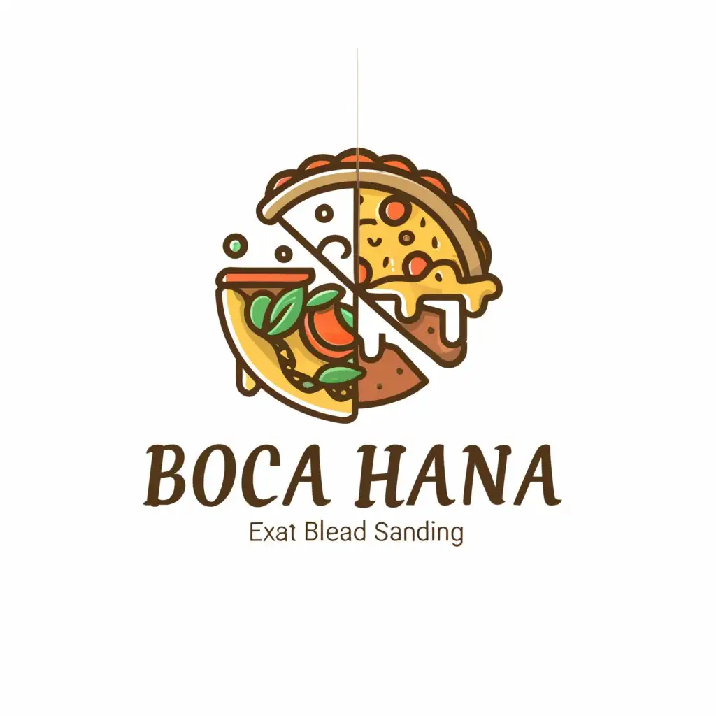 a logo design,with the text "BOCA HANA", main symbol:pizza and sandwich,complex,be used in Restaurant industry,clear background