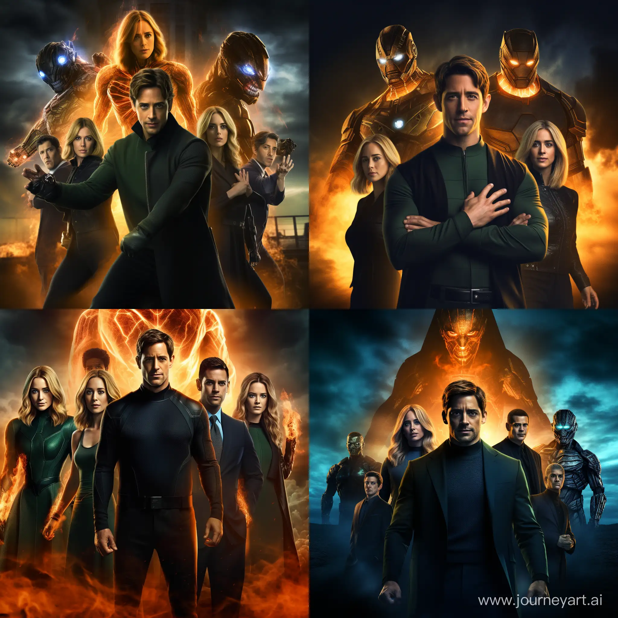 John Krasinski as Mr. Fantastic, Emily Blunt as The Invisible Woman, Ross Lynch as Human Torch, Eric Allan Kramer as The Thing, and Mark Fischbach as Doctor Doom.