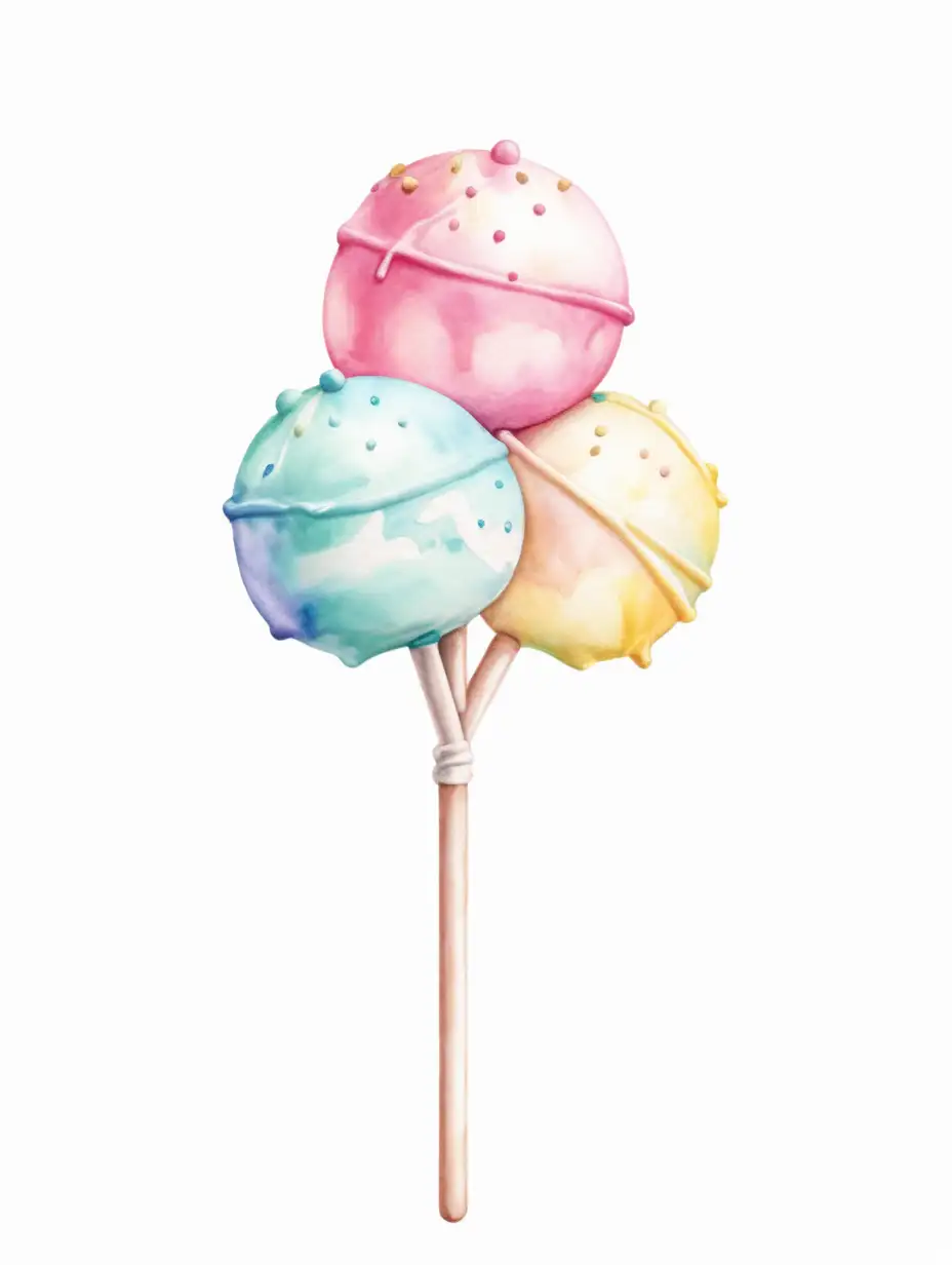 Pastel Watercolor Style Single Cake Pop with Stick