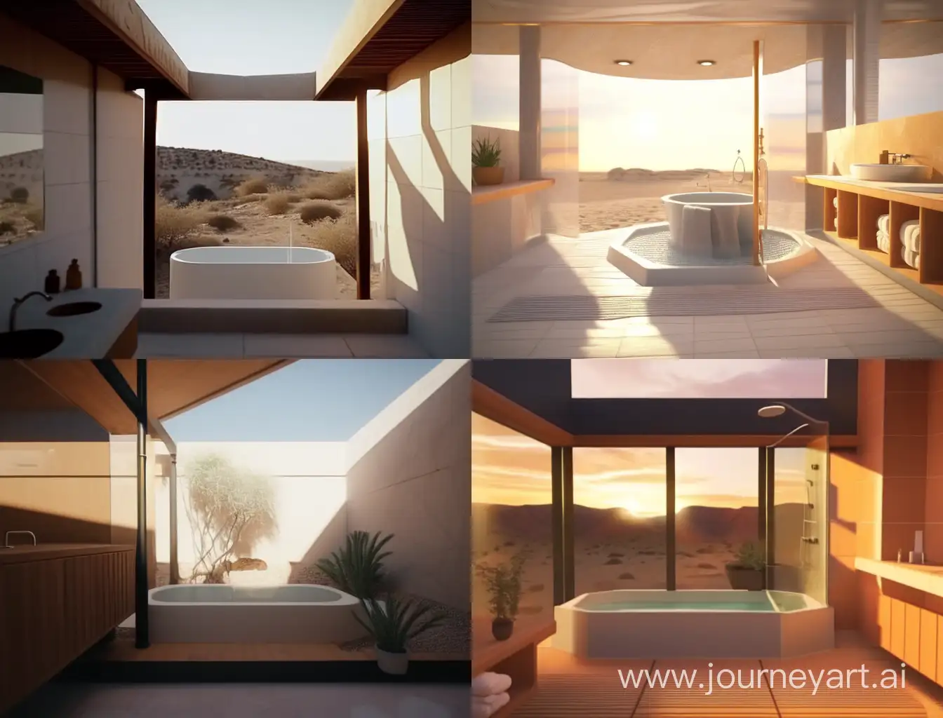 Desert-Oasis-Family-Enjoying-SunHeated-Shower-and-Bathtub-in-30SquareMeter-Design