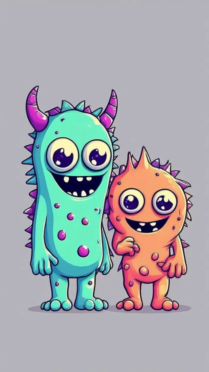 generate an image of 2 CUTE, cartoon, monsters
