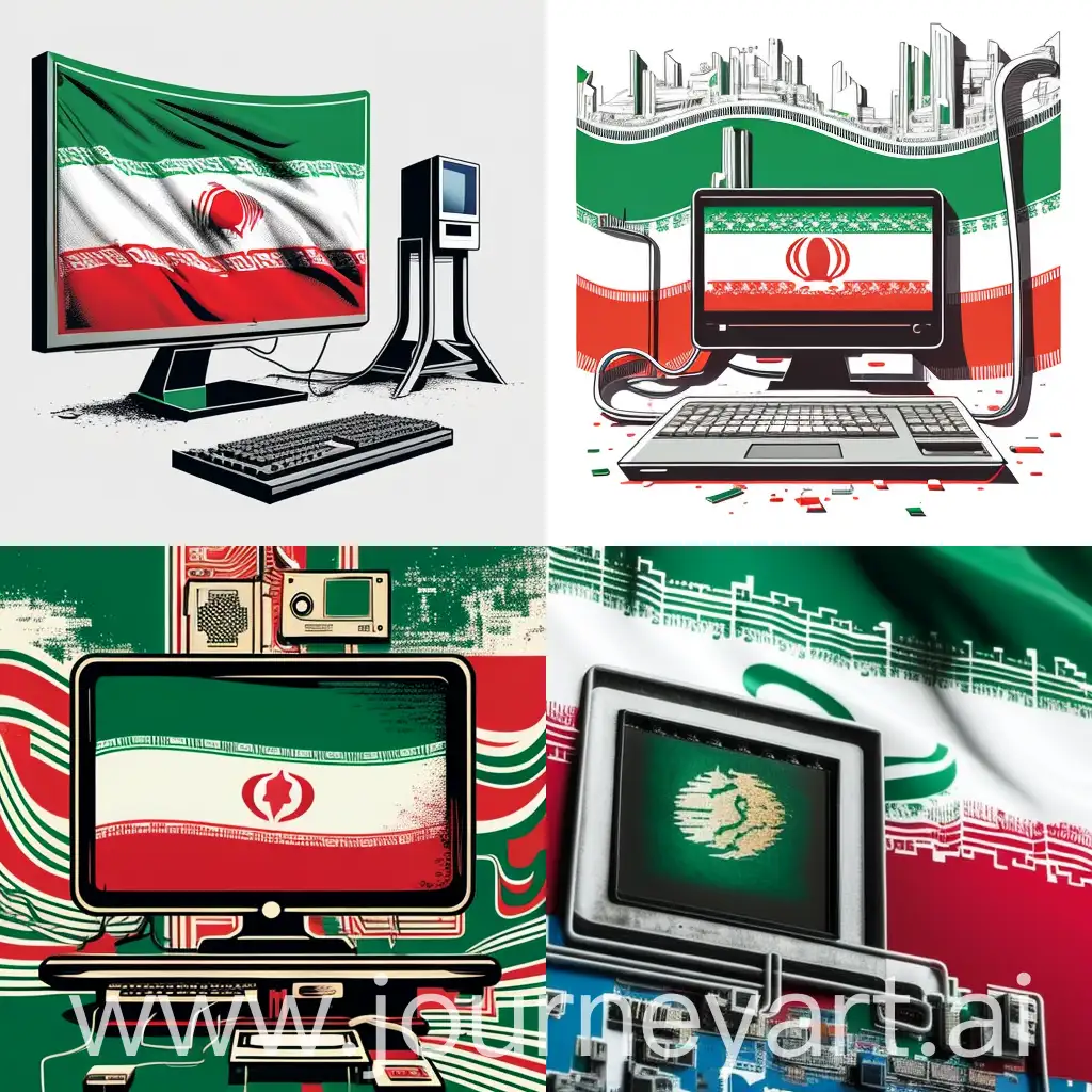 Design an image for Iran's digital economy, including the Iranian flag