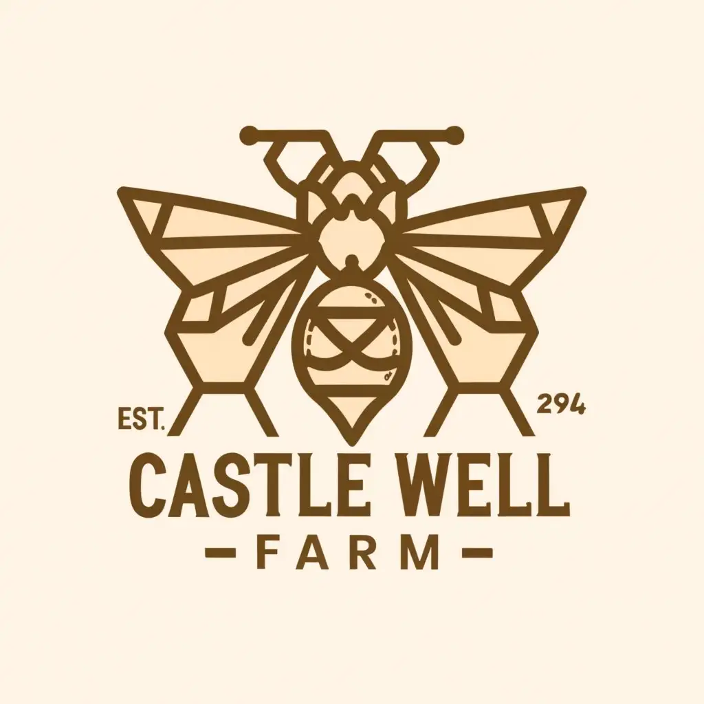 LOGO-Design-For-Castle-Well-Farm-Majestic-Castle-Well-Bee-Symbolizing-Agricultural-Harmony