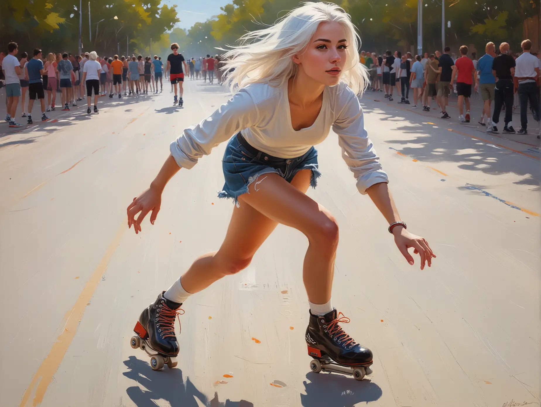 Energetic Roller Skating Girl in Greg Rutkowski Style Painting