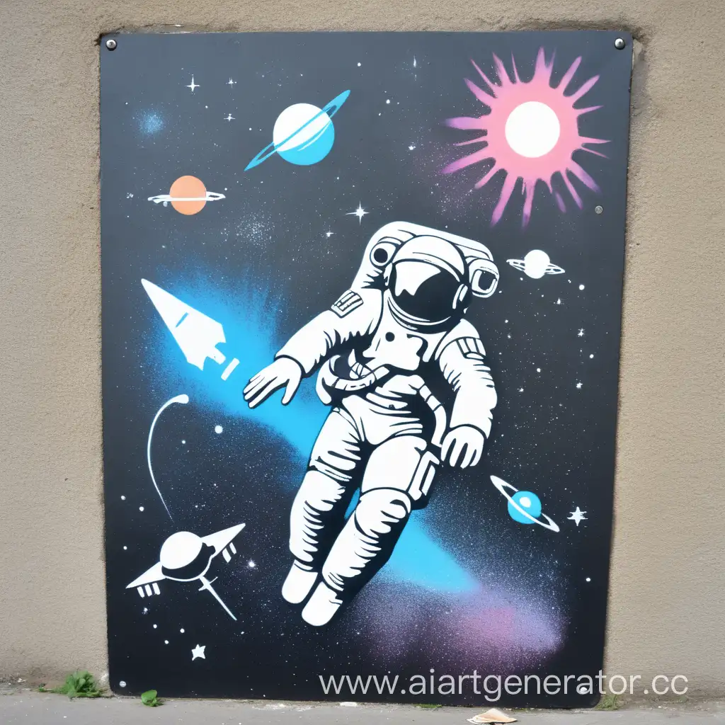 street art stencil 4 colors space war 