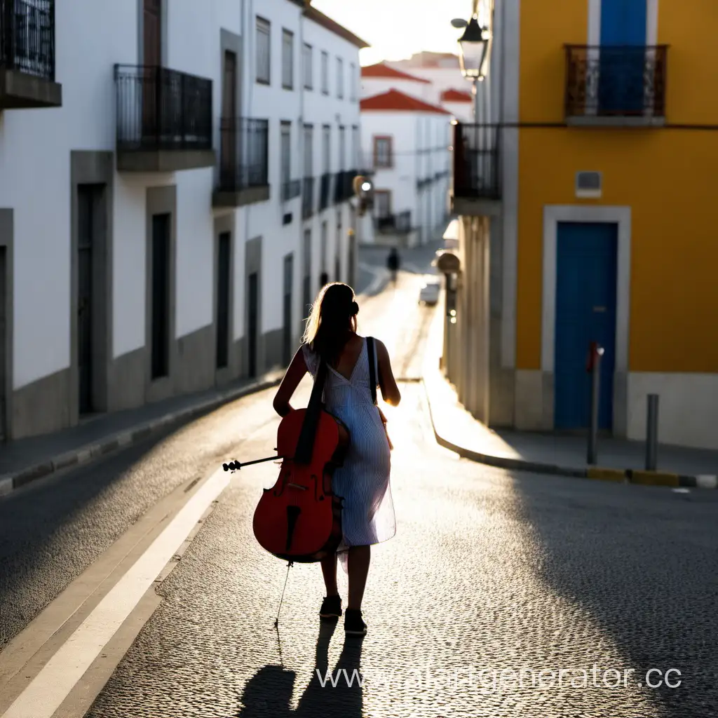 рассвет на улице в португалии. музыкант на улице. девушка гуляет
