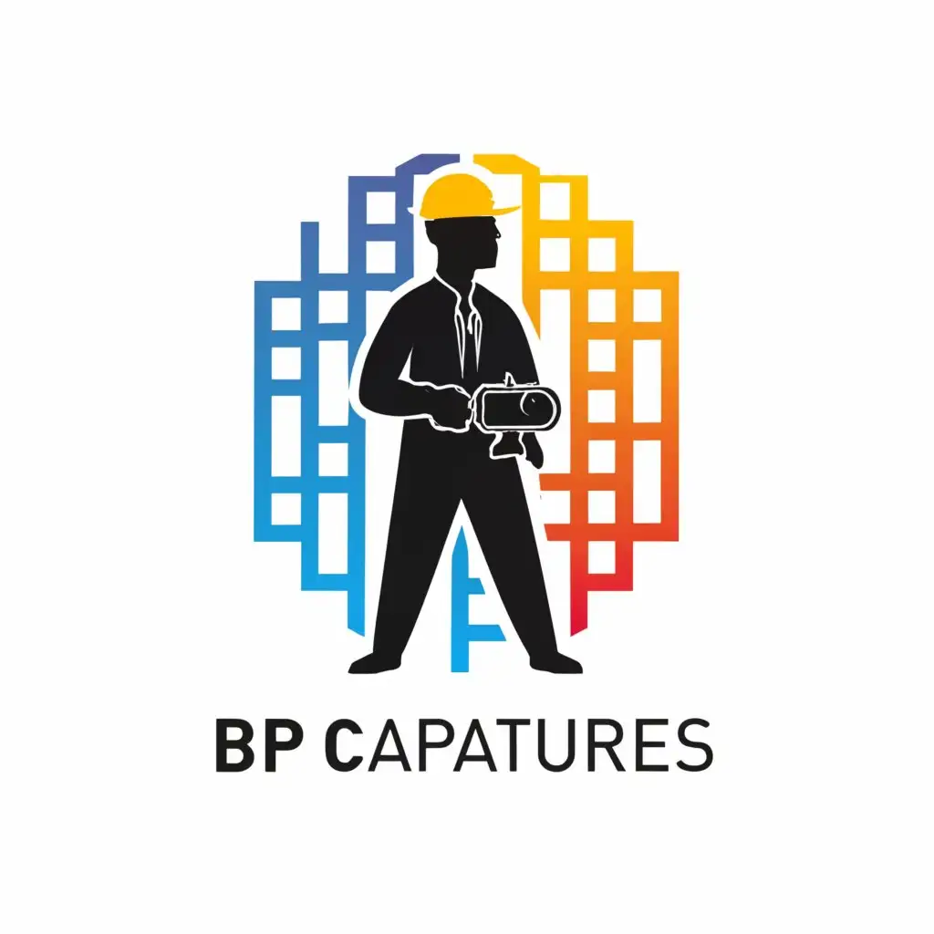 a logo design,with the text "BP CAPTURES ", main symbol:Civil engineer with camera,complex,be used in Entertainment industry,clear background